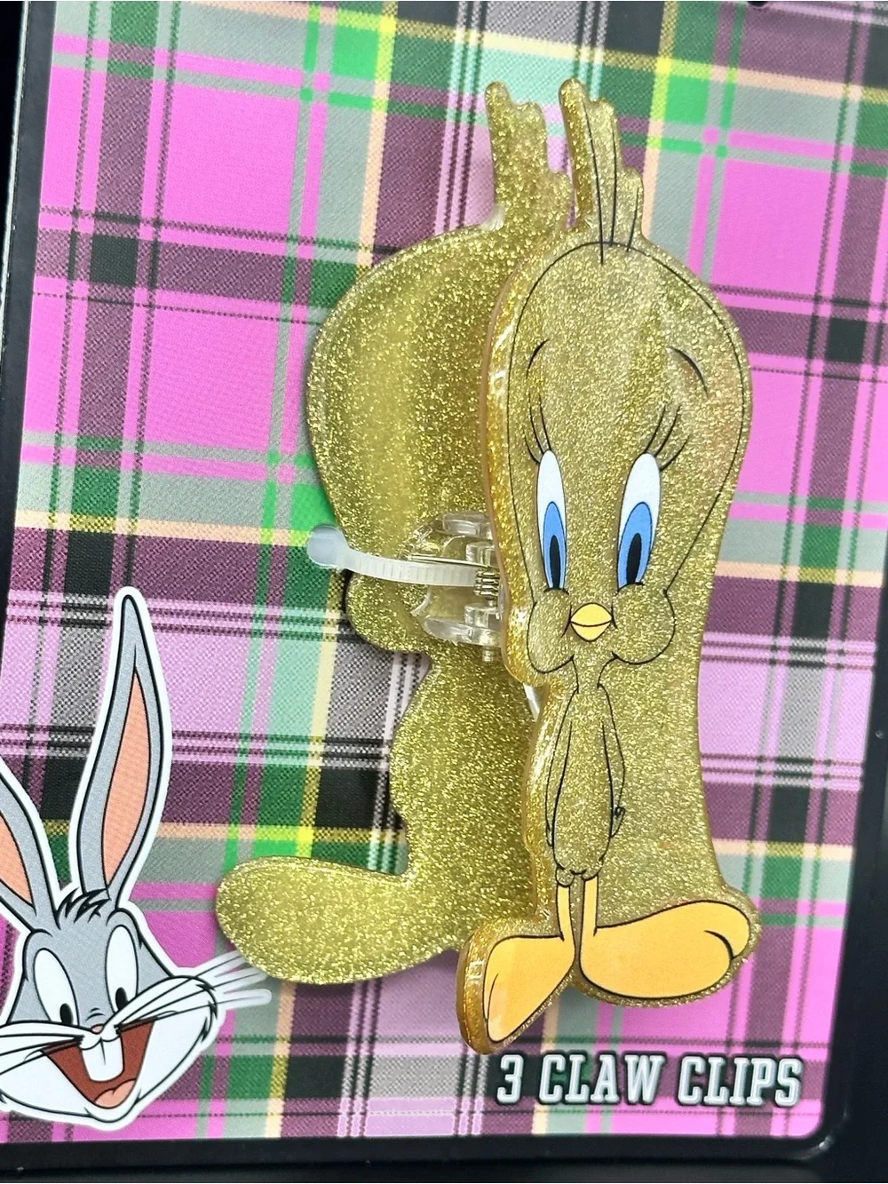 Justice Looney Tunes Plaid Hair Clip Set in Pink, Gold, Purple